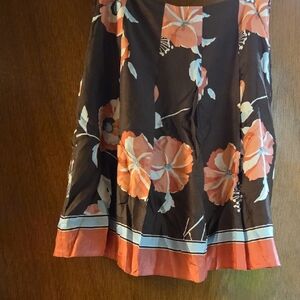 LOFT Brown A-Line Skirt with Coral Floral Print